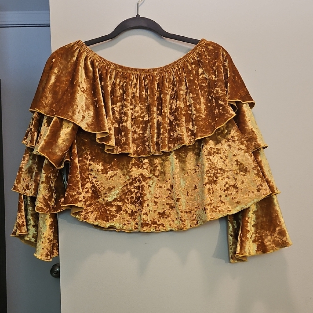 Show Me Your MuMu Gold Ruffled Crop Blouse